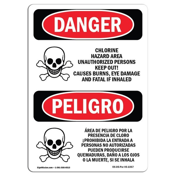 Signmission Safety Sign, OSHA Danger, 10" Height, Chlorine Hazard Area Bilingual Spanish OS-DS-D-710-VS-1067